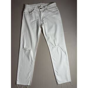 Rag & Bone Dre Low-Rise Slim Boyfriend- White Denim Jeans Women's Size 28